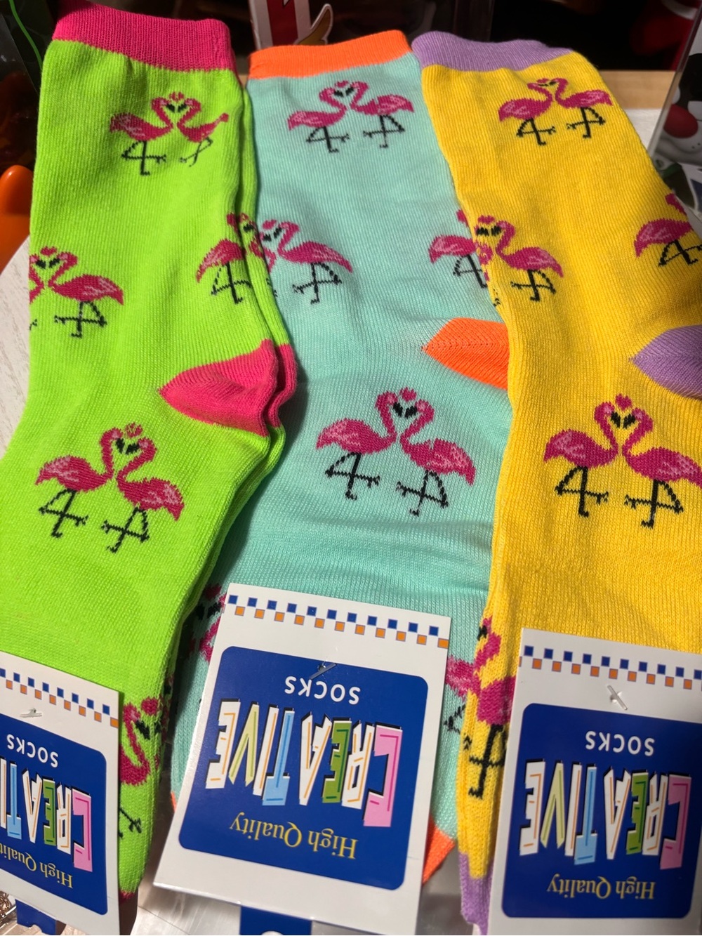 3 Pair Flamingo Crew Socks Set – Bright Tropical Adult Socks